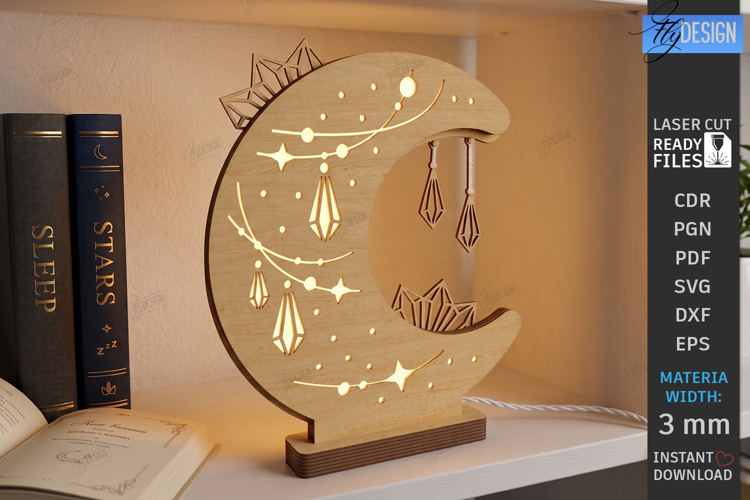 Crescent Moon Nightlight Lamp Laser Cut | Table Lamp | CNC