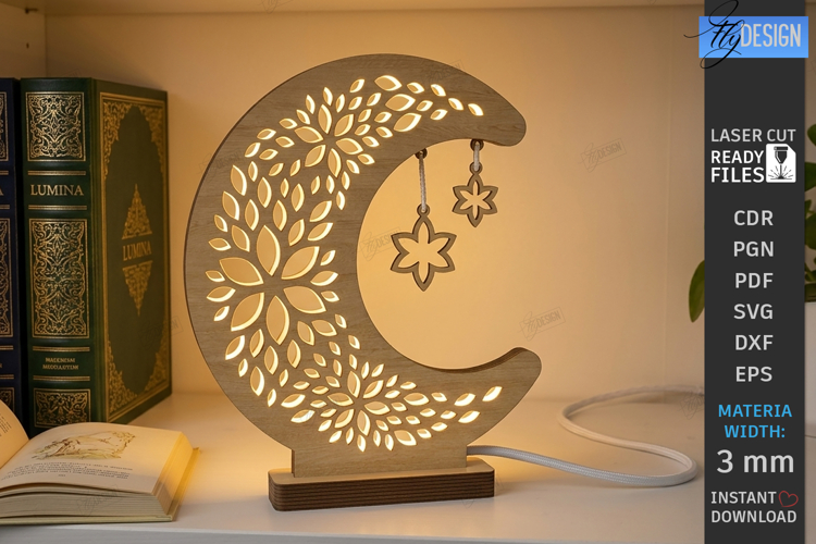 Crescent Moon Nightlight Lamp Laser Cut | Table Lamp | CNC