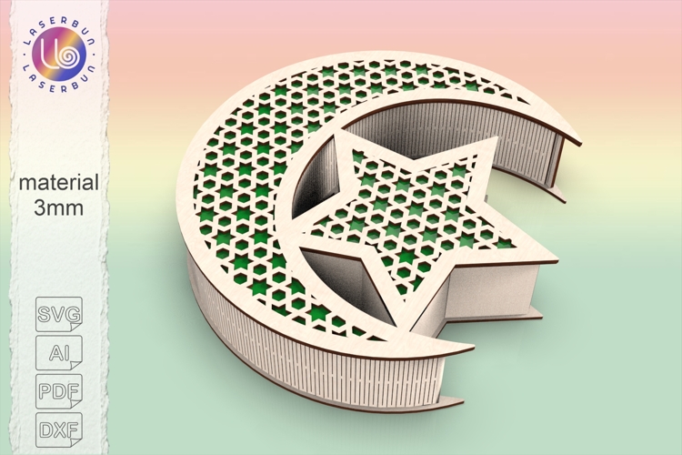 Ramadan Gift Box SVG, Moon and Star Laser Cut Box, Flexible