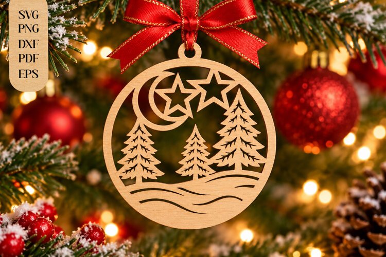 Moon Stars & Pine Trees Laser Cut SVG example image 1