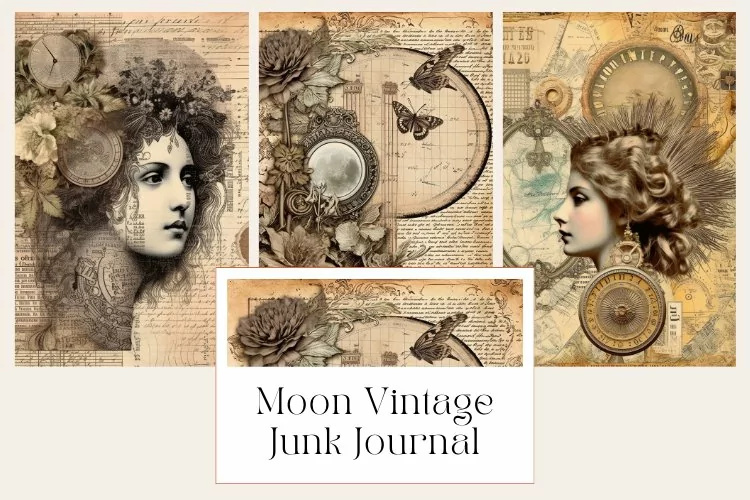 3 Moon Vintage Junk Journal Page