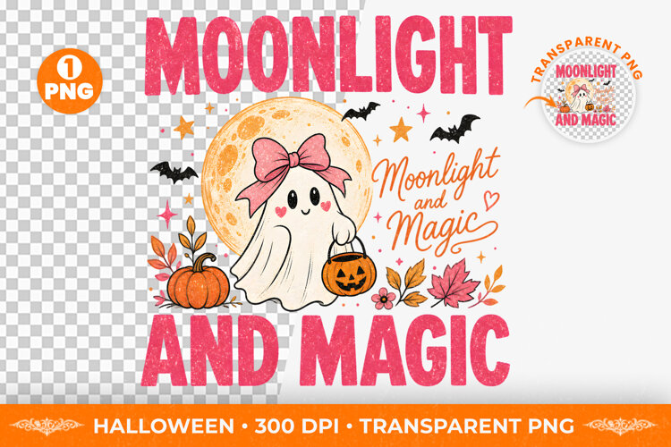 moonlight magic png, ghost halloween, halloween moon, cute ghost png, halloween png, magical halloween, spooky night png, halloween shirt, sublimation png, spooky season