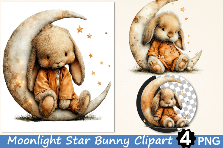 Moonlight Star Bunny Clipart PNG