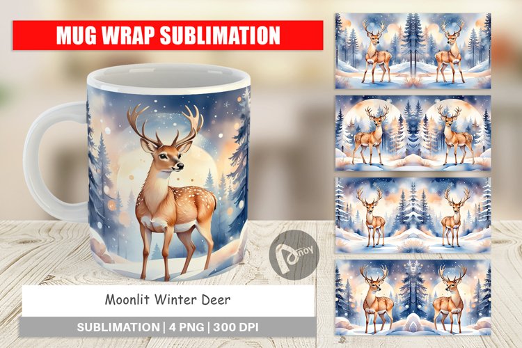 Mug Wrap Design Moonlit Winter Deer