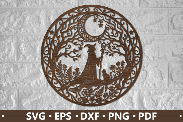 Moonlit Witch Cat Forest SVG Design