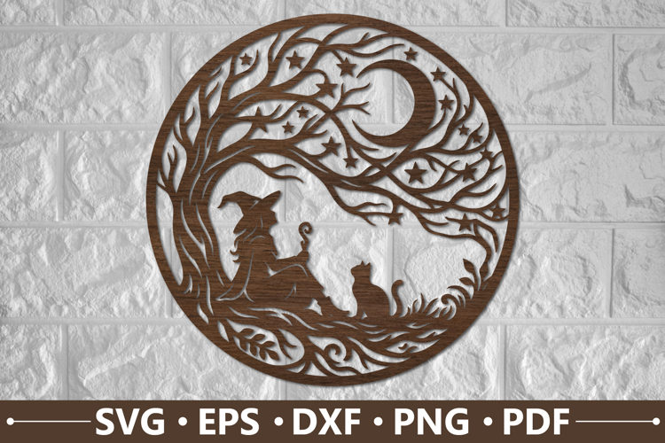 Moonlit Witch & Cat Tree SVG Design