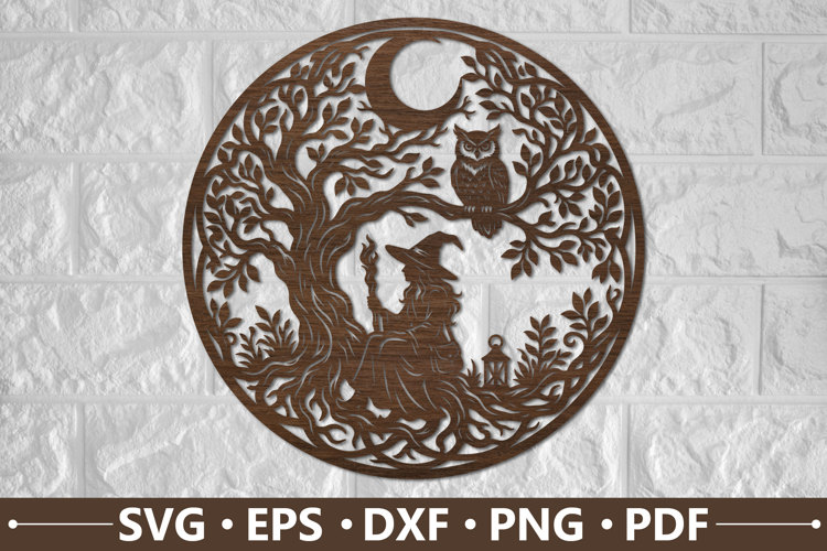 Moonlit Witch Owl Tree SVG Design