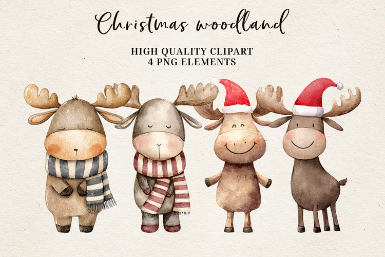 Christmas Woodland Moose | Cute Winter Moose Clipart PNG