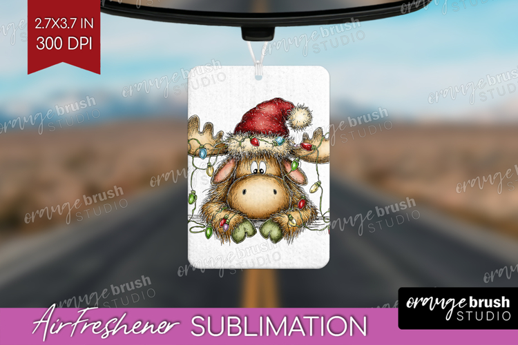 Moose Tangled In Christmas Lights Air Freshener PNG Funny