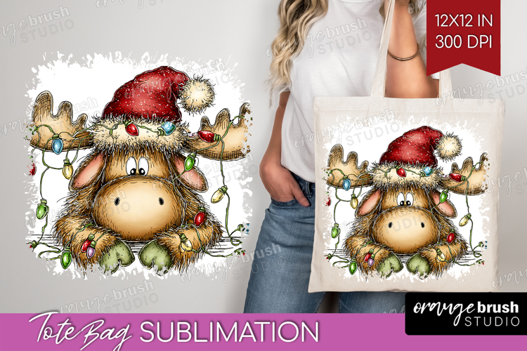 Moose Tangled In Christmas Lights Tote Bag Funny Xmas Tote