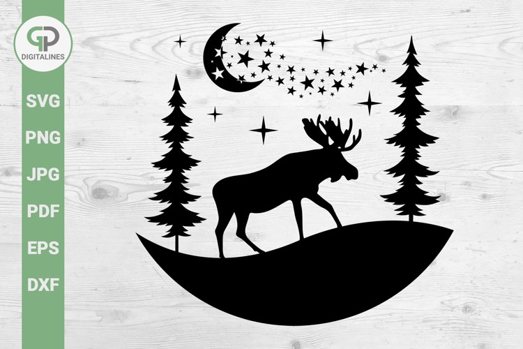 Moose SVG Christmas Night Scene SVG
