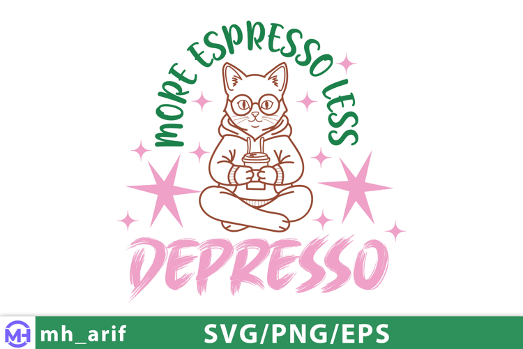 Cat Coffee Espresso Funny Hand-drawn PNG SVG Design