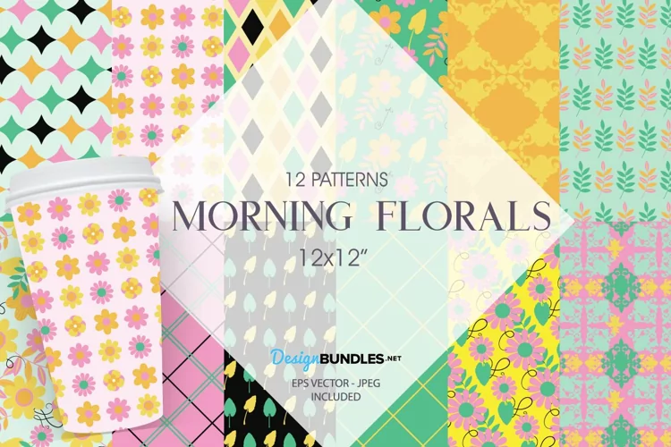 Morning Florals Digital Papers, Morning Florals Vector Patte