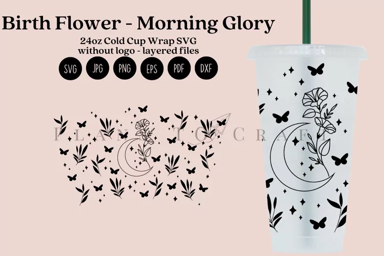 Morning Glory Birth Flower 24oz Cold Cup Tumbler Wrap SVG