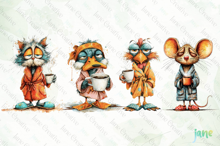 Morning Mood Animal And Coffee Clipart