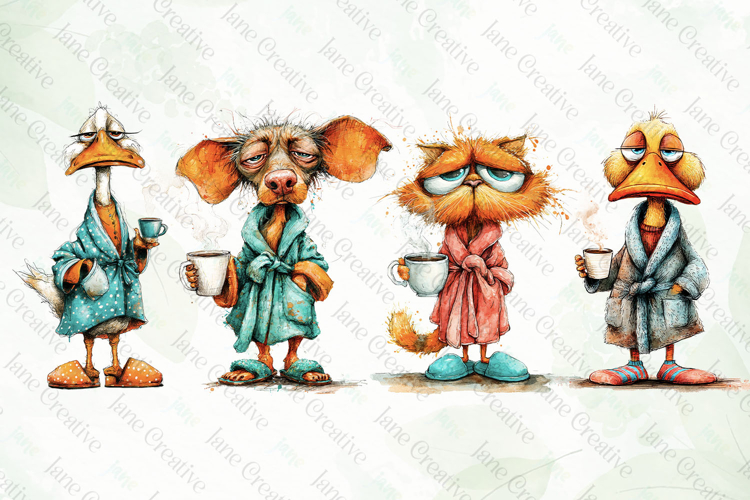 Morning Mood Animal And Coffee Clipart