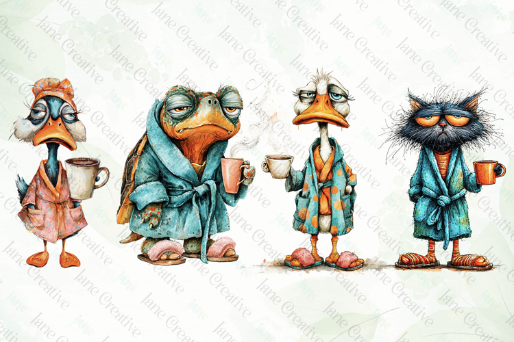 Morning Mood Animal And Coffee Clipart