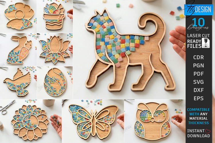 Wooden Mosaic Base Laser Cut Bundle | DIY Craft Kit Supplies example image 1