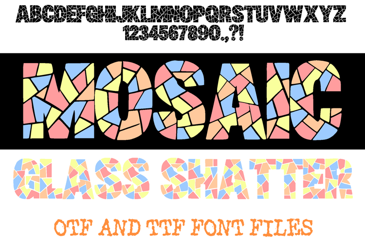Mosaic Glass Shatter Lettering ABC Font Typeface Alphabet