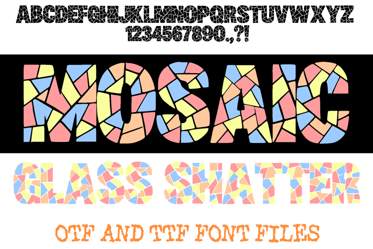Mosaic Glass Shatter Lettering ABC Font Typeface Alphabet