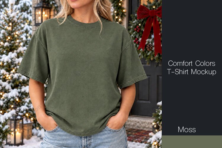 Comfort Colors 1717 t-shirt mockup - Moss Color example image 1