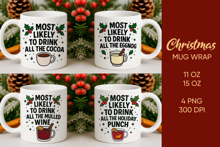 Christmas Mug Wrap, Most likely to, Funny christmas mug