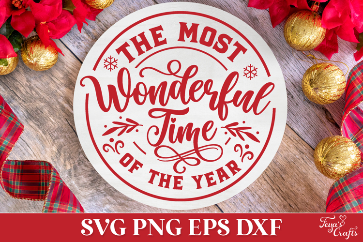The Most Wonderful Time Round Christmas SVG Ornament