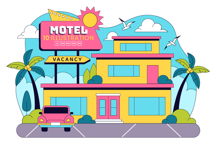 10 Retro Roadside Motel Illustration