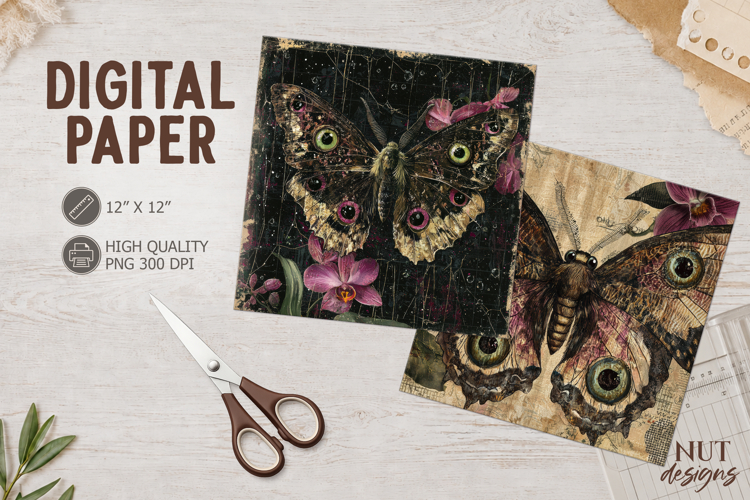 Vintage Moth Journal junk distressed nature background