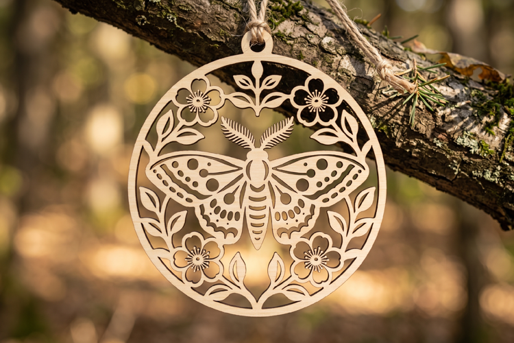 Moth Floral Wooden Ornament Design, Moth Ornament SVG