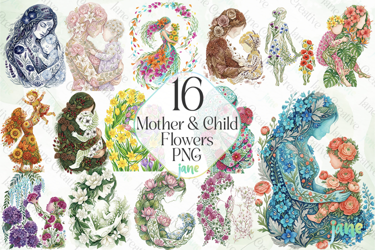Mother & Child Flowers PNG Sublimation