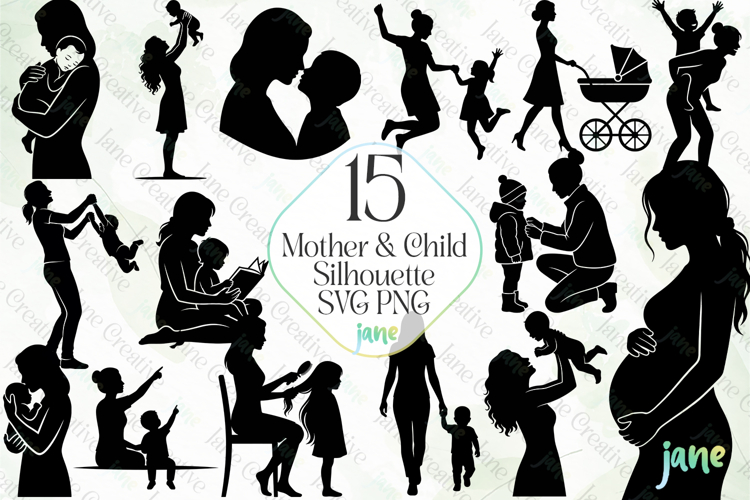 Mother & Child Silhouette SVG PNG Clipart Bundle