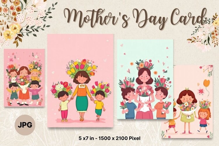 Mother's Day Card Happy MOM flower Printable Gift Card_2 example image 1