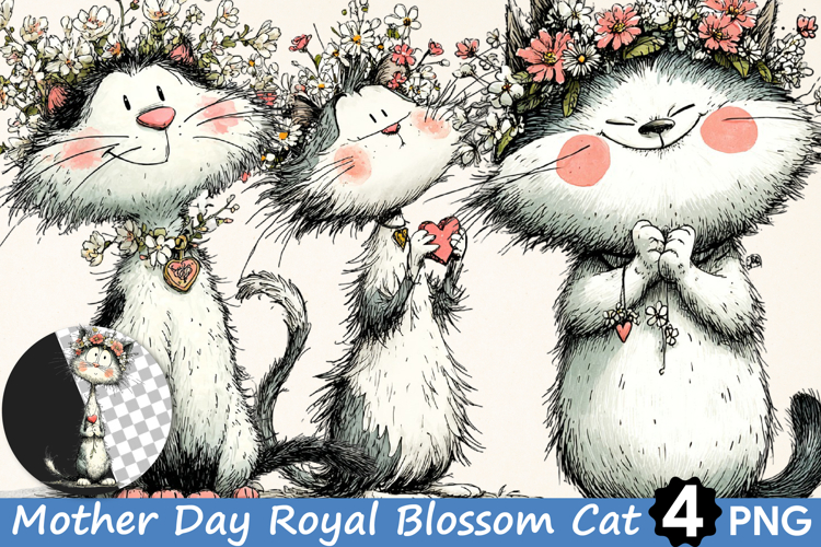 Mothers Day Royal Blossom Cat PNG