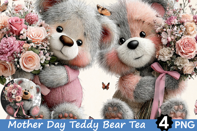 Mothers Day Whimsical Teddy Bear Floral Hug