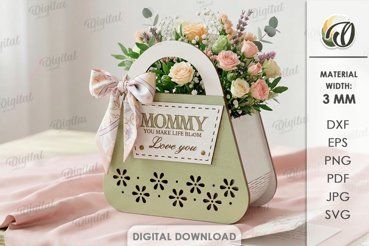 3D Mothers Day Bag Laser cut. Gift Bag SVG