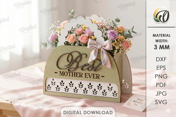 3D Mothers Day Bag Laser cut. Gift Bag SVG