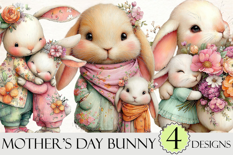 Whimsical Mothers Day Bunny Clipart