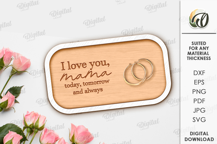 Mothers Day Decorative Tray Laser Cut. Jewelry Plate SVG