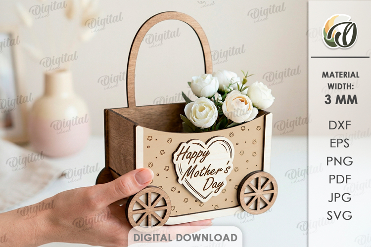 Mother's Day Flower Gift Box Laser Cut. Flower Holder SVG example image 1