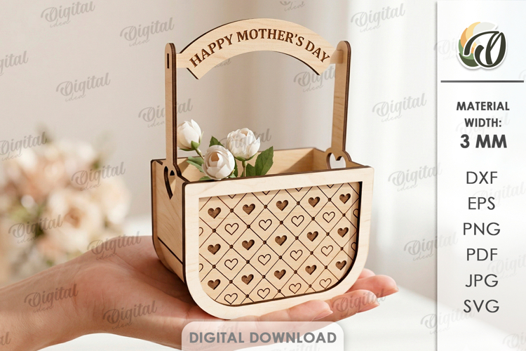 Mother's Day Flower Gift Box Laser Cut. Flower Holder SVG example image 1
