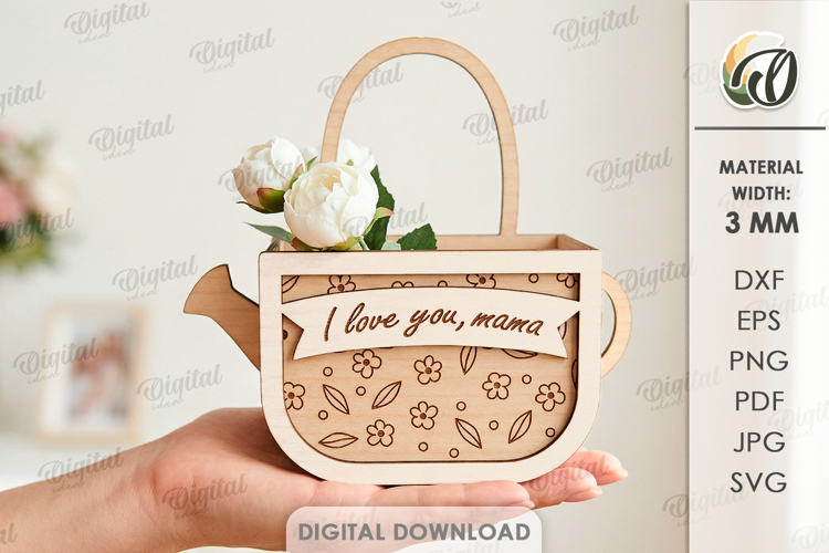 Mother's Day Flower Gift Box Laser Cut. Flower Holder SVG example image 1