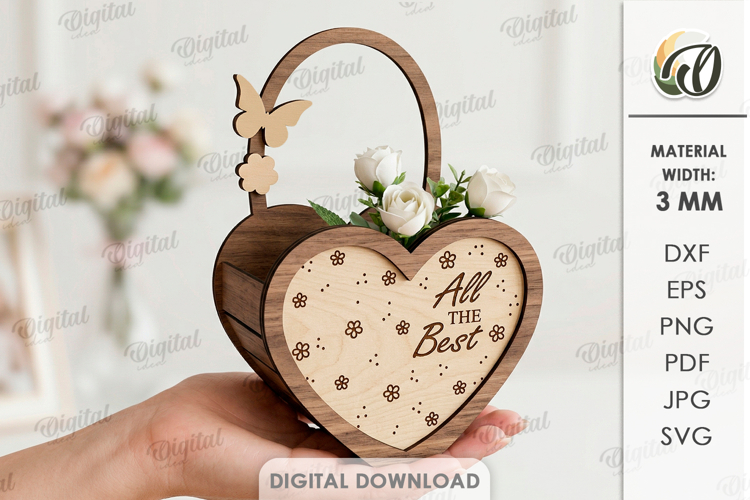 Mother's Day Flower Gift Box Laser Cut. Flower Holder SVG example image 1