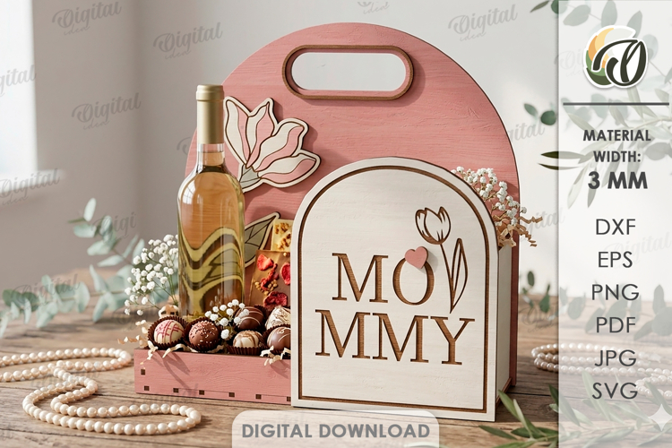 3D Mothers Day Gift Box Laser Cut. Present Box SVG