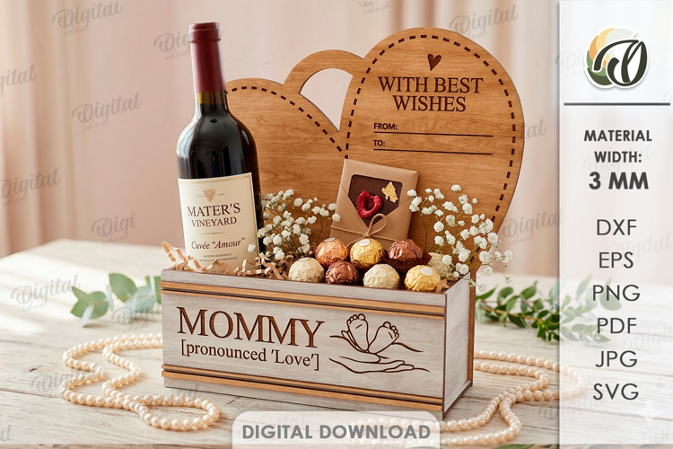 3D Mothers Day Gift Box Laser Cut. Present Box SVG