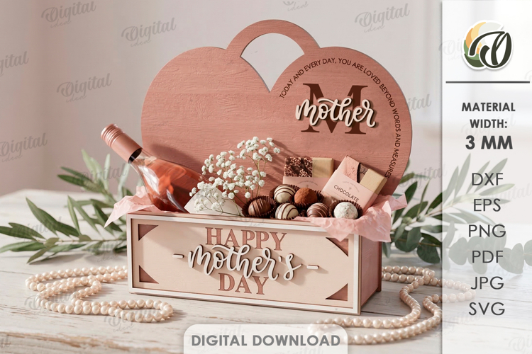 3D Mothers Day Gift Box Laser Cut. Present Box SVG