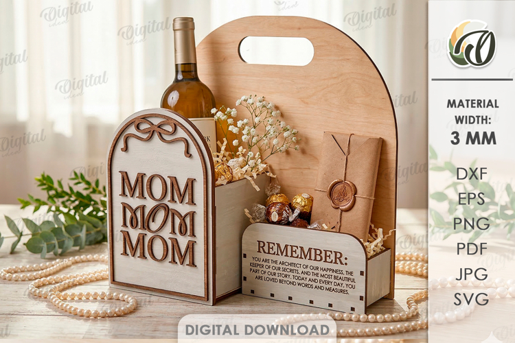 3D Mothers Day Gift Box Laser Cut. Present Box SVG