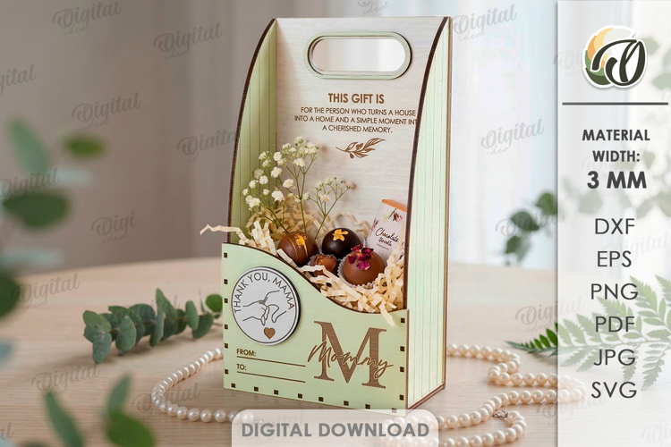3D Mothers Day Gift Box Laser Cut. Present Box SVG