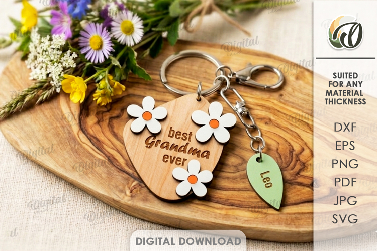Mothers Day Keychain Laser Cut. Grandma Keyring SVG