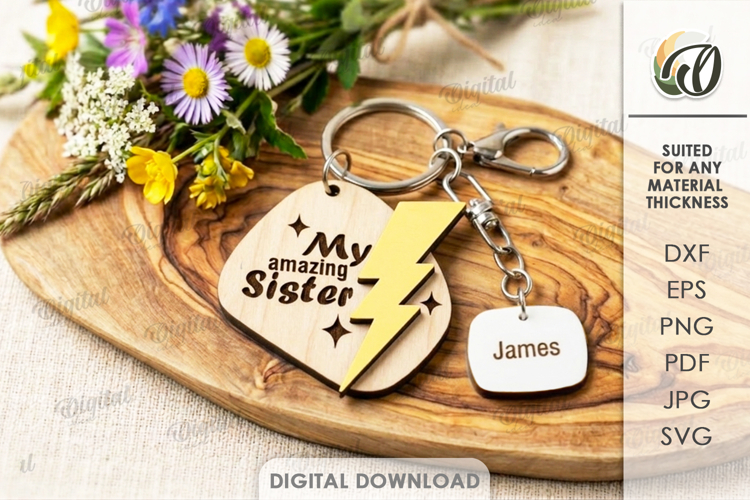 Mothers Day Keychain Laser Cut. Sister Keyring SVG